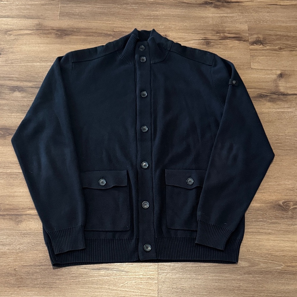 Men's Rare Ben Sherman Black Knit Button Up Jumper. Size XL
